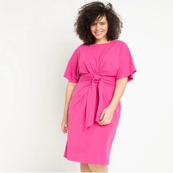 Eloquii Pink Cross Front Wrap Flutter Sleeve Dress - Picture 10 of 12